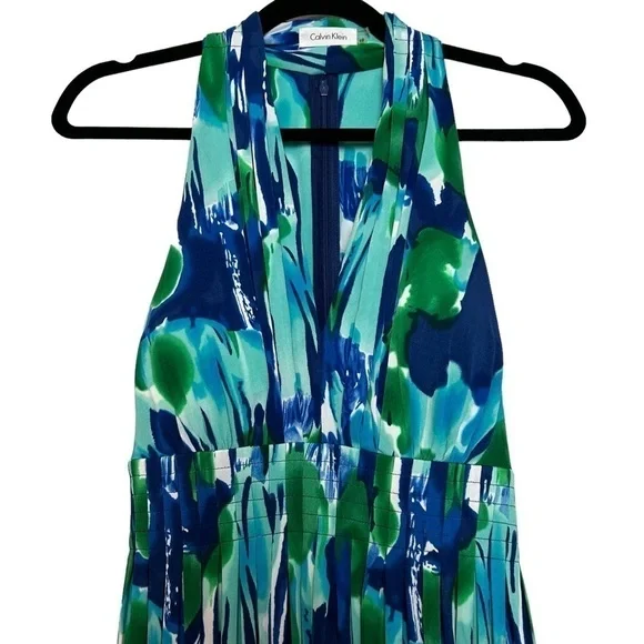 Calvin Klein Multi Colored Watercolor Look Halter Fit and Flare Dress NWT Sz. 10 - Picture 4 of 16